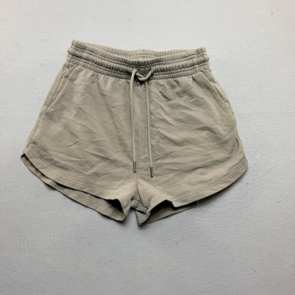 H&M Sweat Shorts Womens Small Tan Beige Elastic Waist Drawstring Pocket